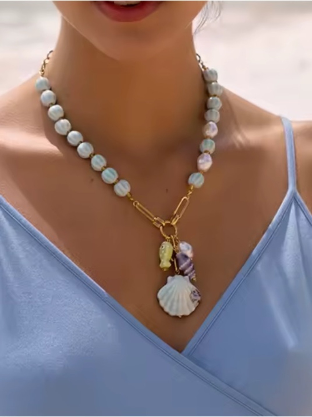 Beach Babes Pastel Beaded Shell Charm Necklace - Picture 9 of 13